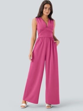 Halara Sleeveless V-Neck Wide-Leg Jumpsuit in Fuchsia New